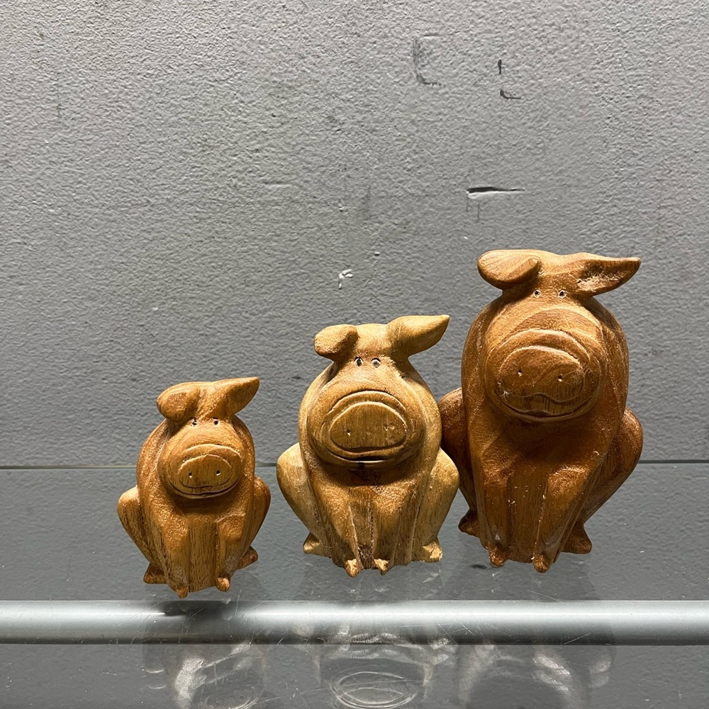 Set of Three Brown Pig Figurines